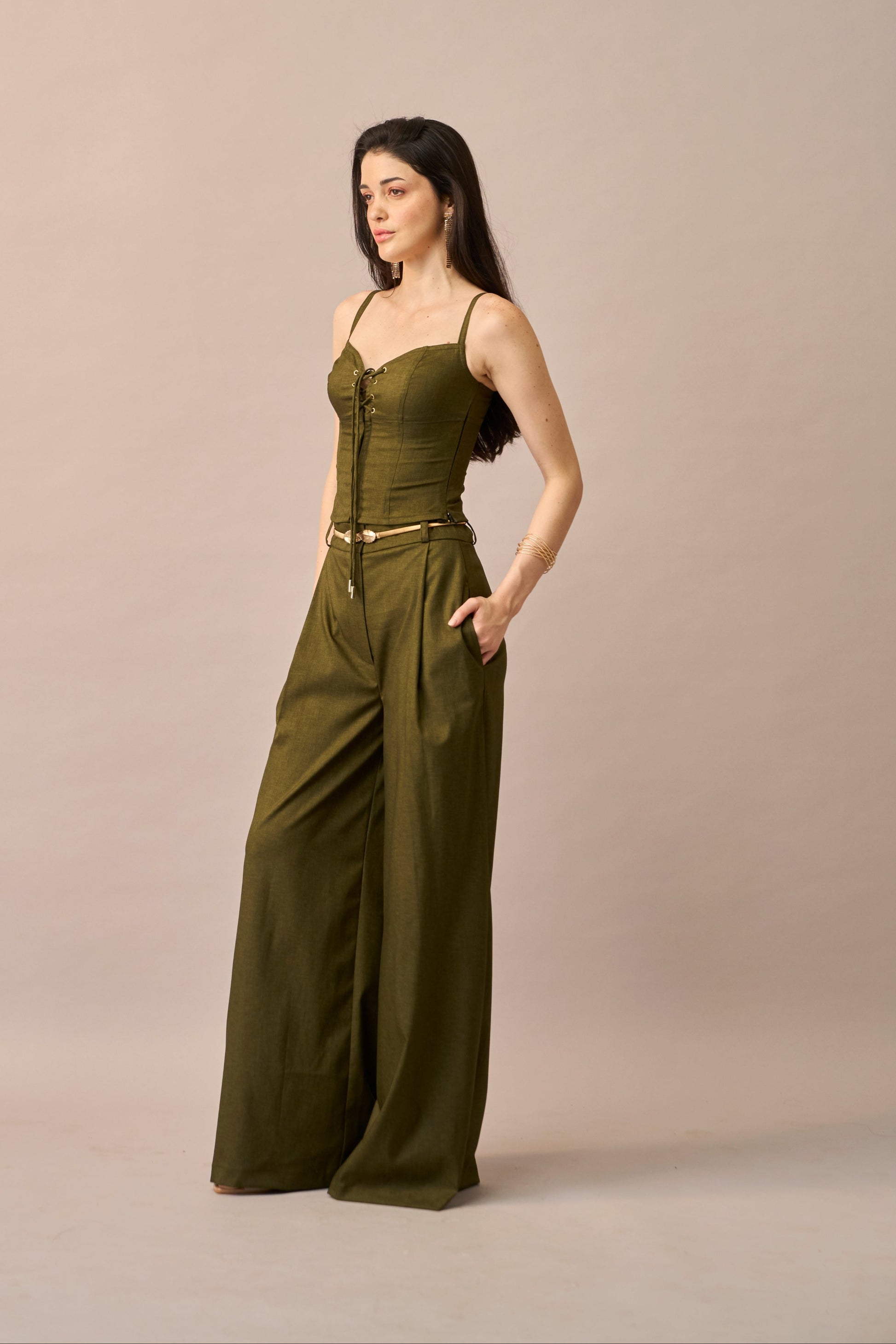 Olive Thread – Pleated Wide Trousers for Women