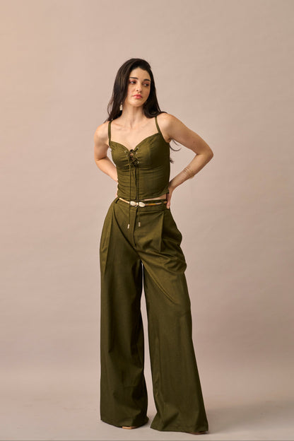 Olive Thread – Lace-Up Corset Style Fitted Top for Women