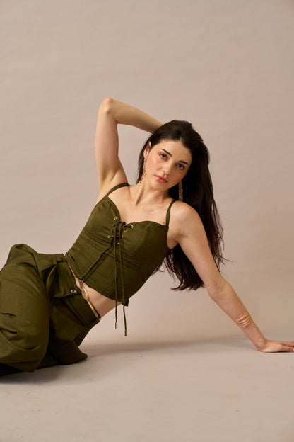 Olive Thread – Lace-Up Corset Style Fitted Top for Women