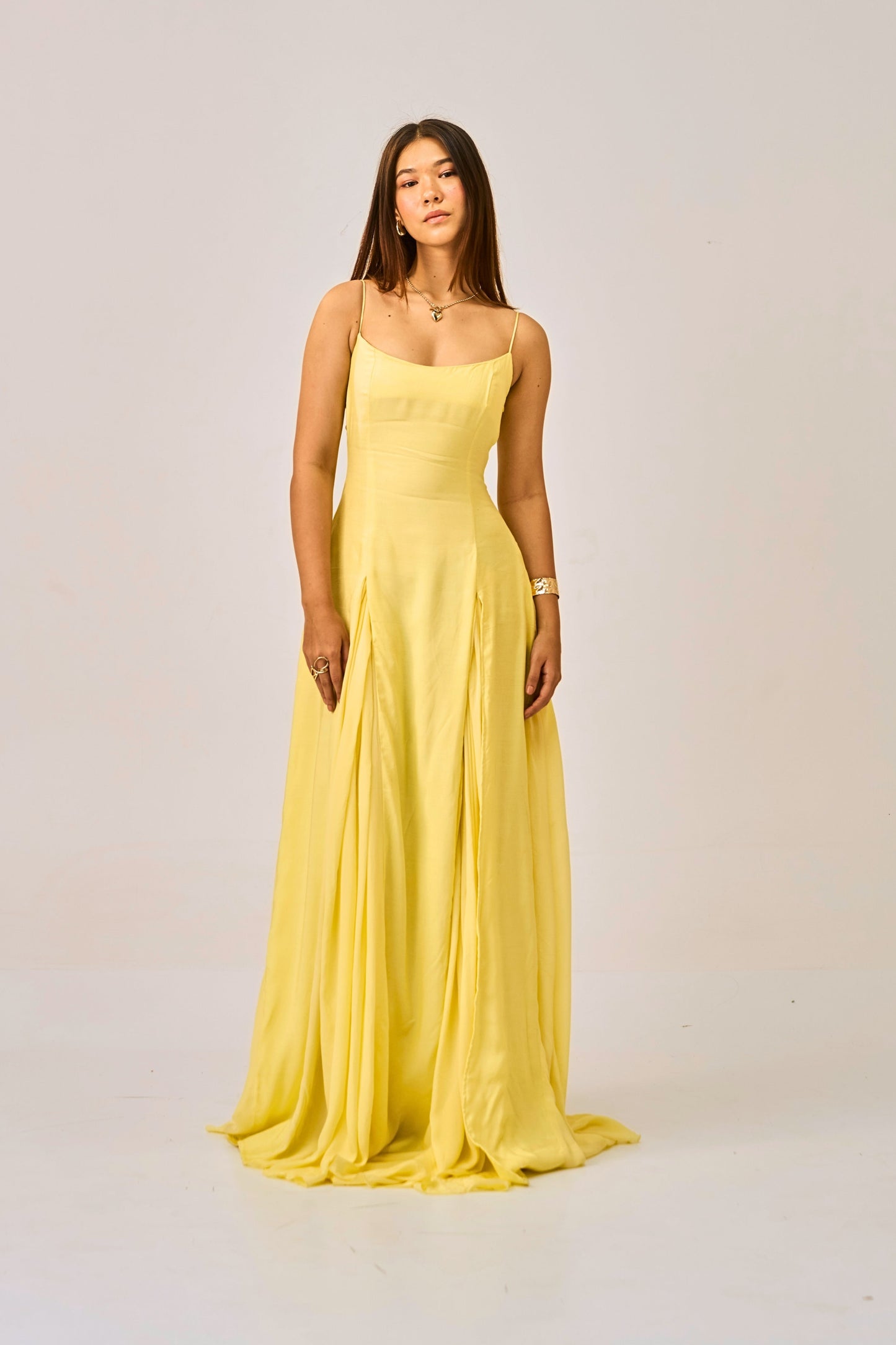 Dawn Dust Slit Gown for Women – Spaghetti Strap Maxi Dress