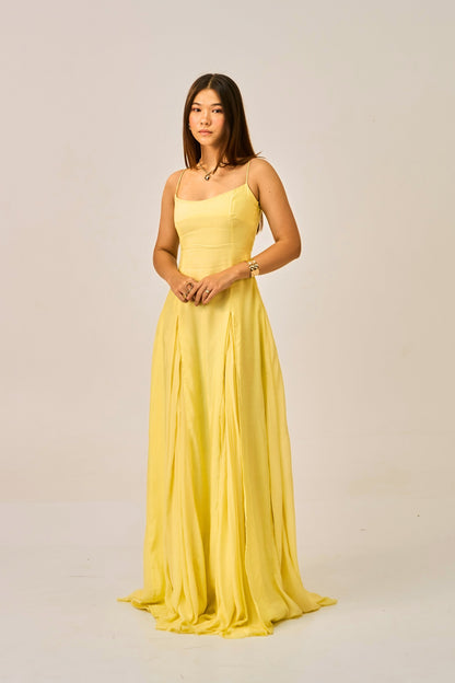 Dawn Dust Slit Gown for Women – Spaghetti Strap Maxi Dress