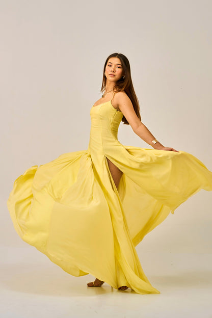 Dawn Dust Slit Gown for Women – Spaghetti Strap Maxi Dress