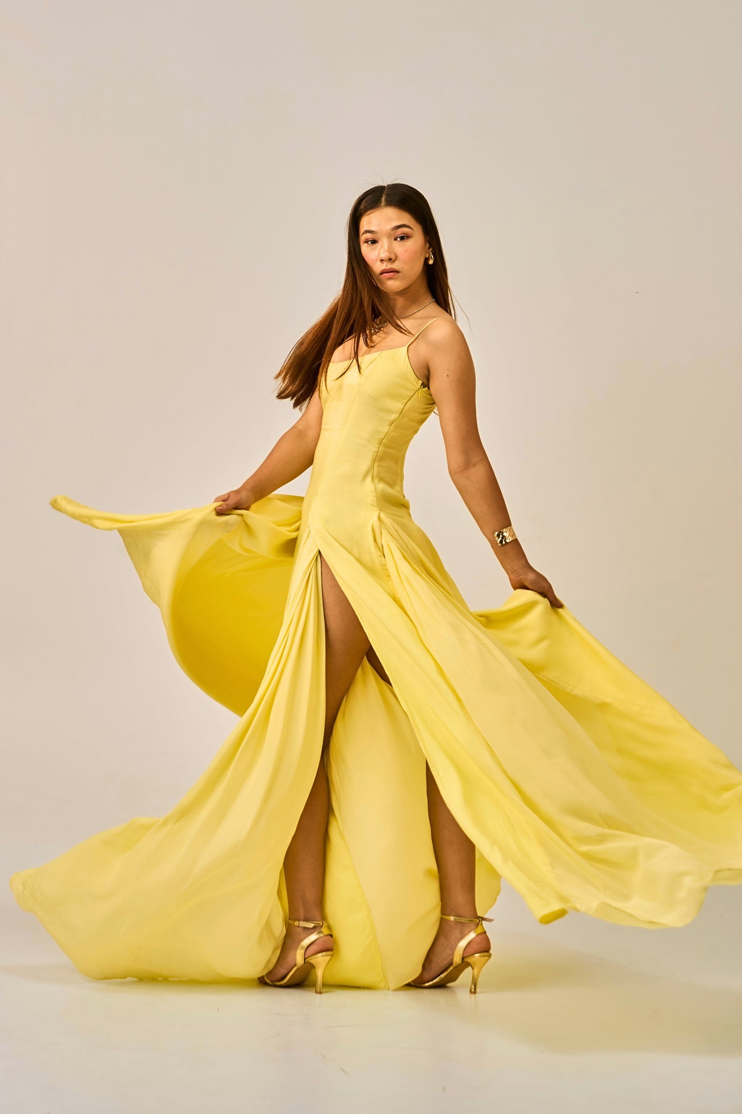 Dawn Dust Slit Gown for Women – Spaghetti Strap Maxi Dress