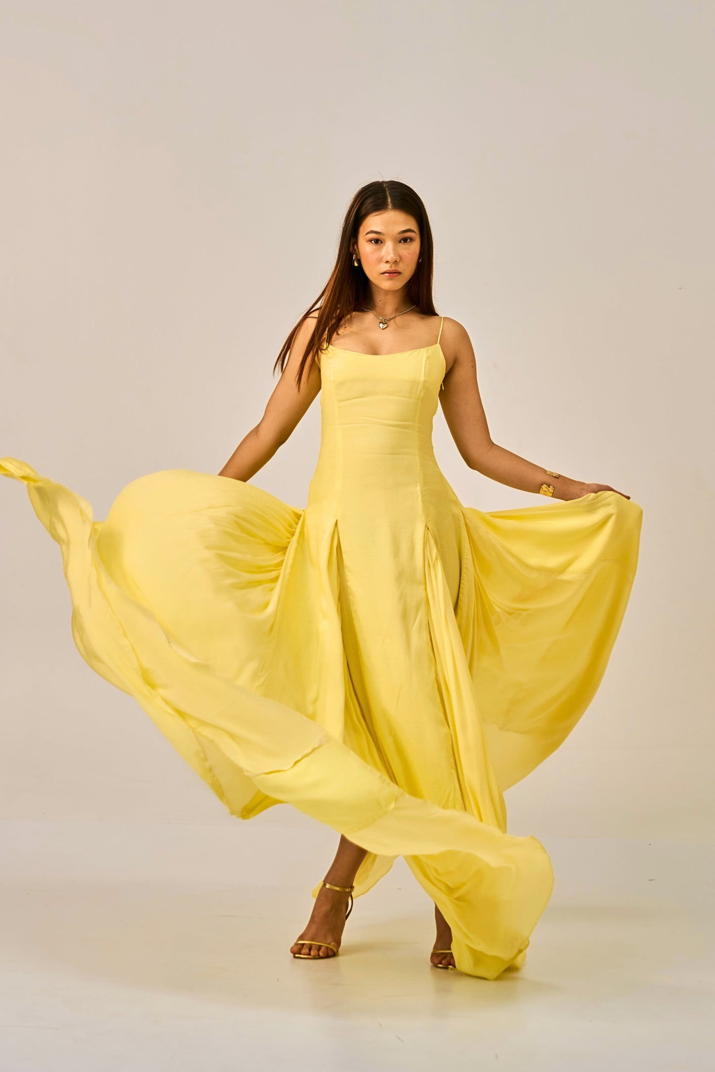 Dawn Dust Slit Gown for Women – Spaghetti Strap Maxi Dress