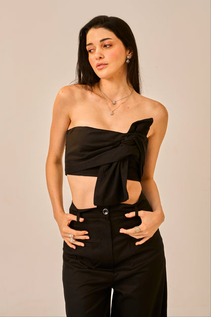Knot Theory – Black Bandeau Crop Top for Women