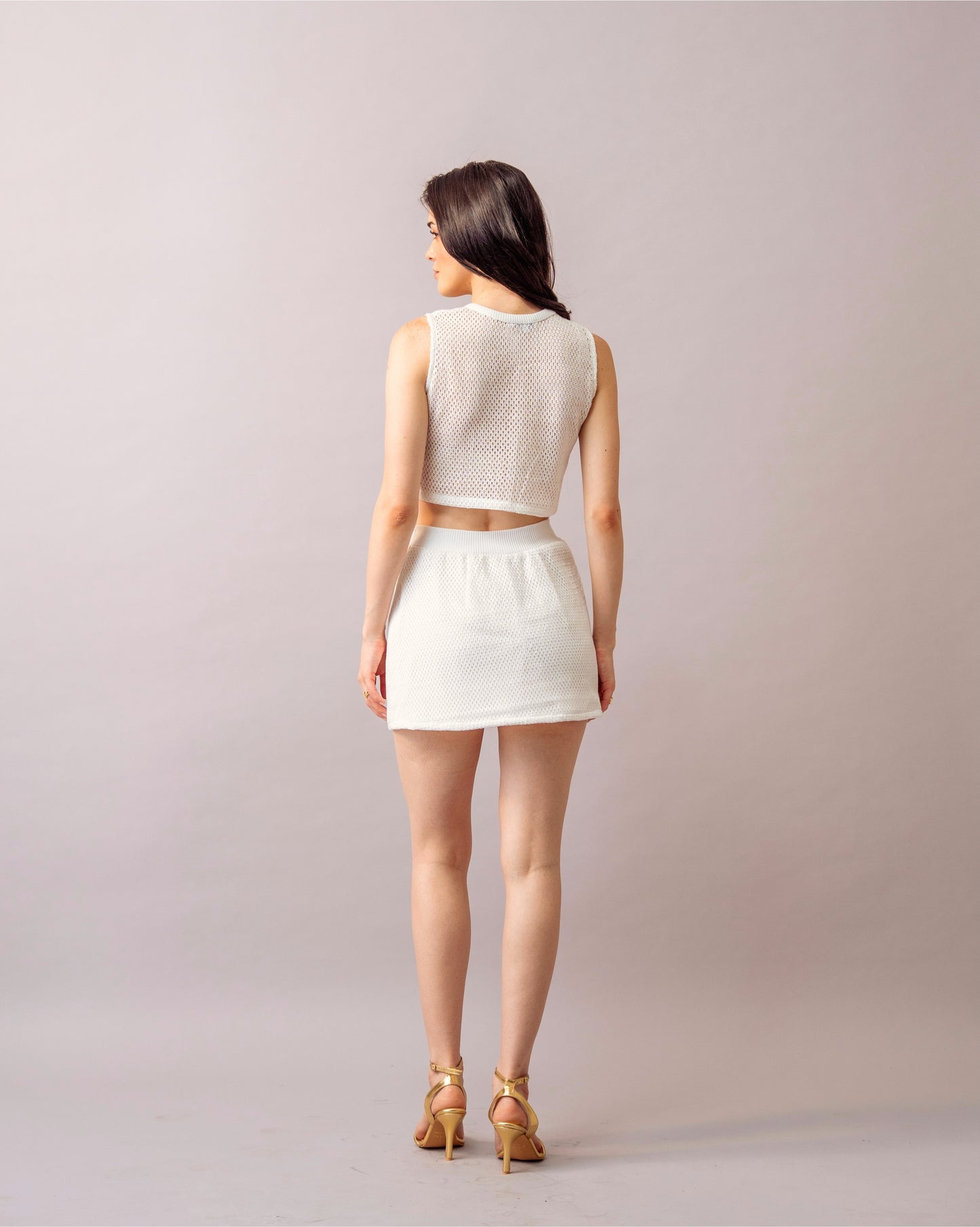 Soft Mesh Knit Top– White Crochet Knit with Lycra Tube Top for Women