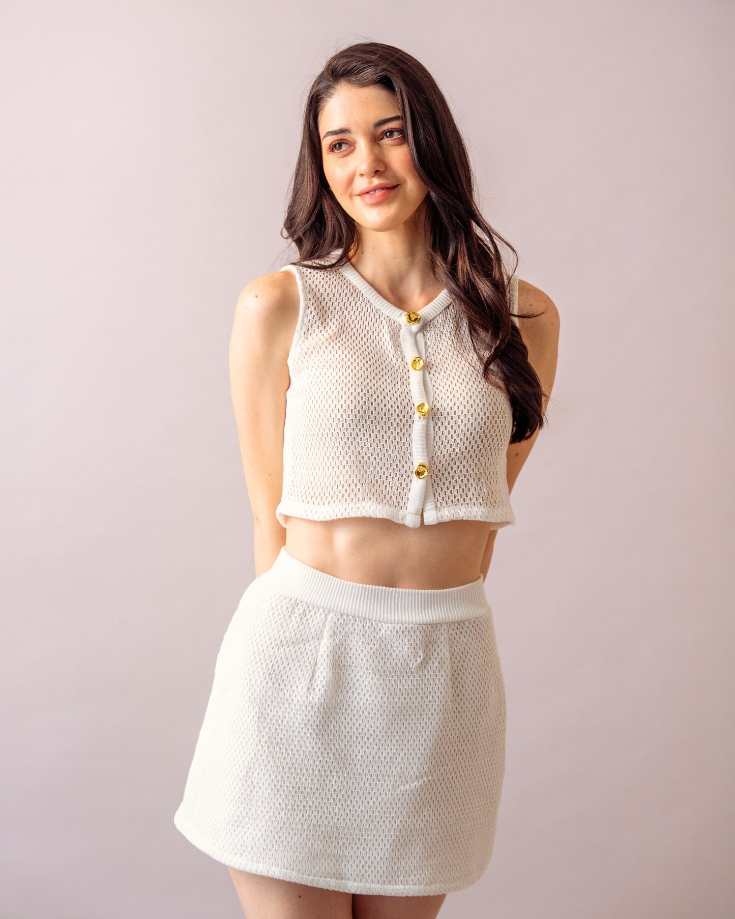 Soft Mesh Knit Top– White Crochet Knit with Lycra Tube Top for Women