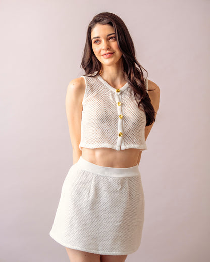 Soft Mesh Knit Top– White Crochet Knit with Lycra Tube Top for Women