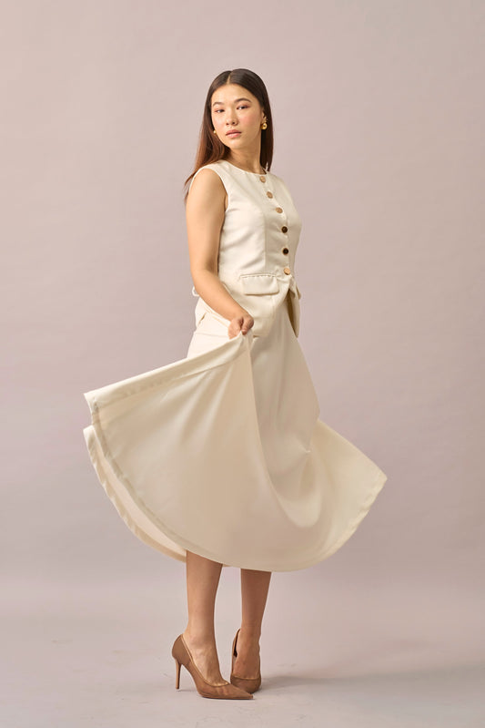 Ivory Hour - Mid-waist A-line Ivory Midi Skirt for Women