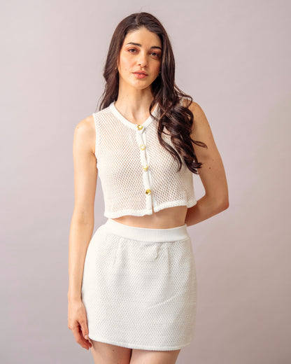 Soft Mesh Knit Top– White Crochet Knit with Lycra Tube Top for Women