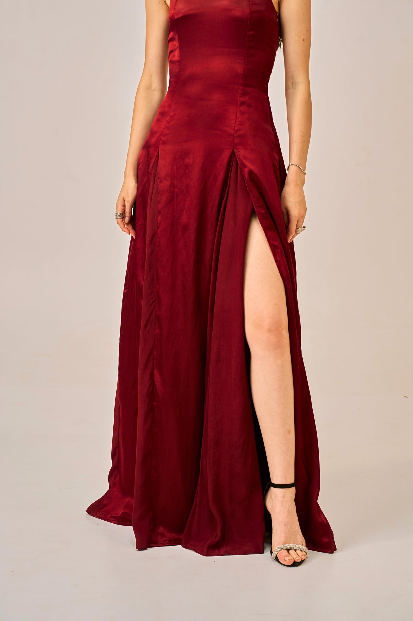 Dusk Rose Slit Gown for Women – Spaghetti Strap Maxi Dress