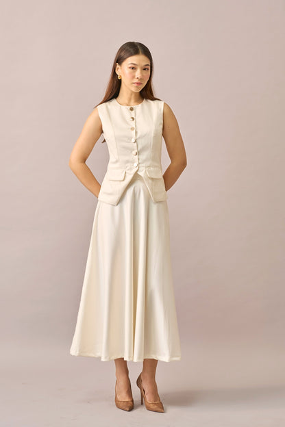 Ivory Hour - Mid-waist A-line Ivory Midi Skirt for Women