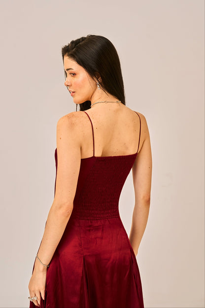 Dusk Rose Slit Gown for Women – Spaghetti Strap Maxi Dress