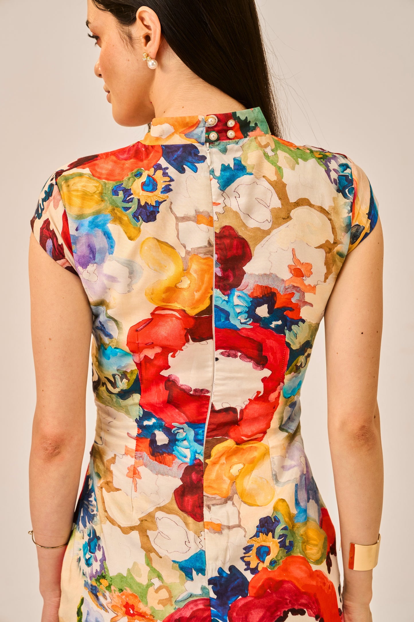 Brushstroke Garden Bodycon Floral Viscose Muslin Women Dress