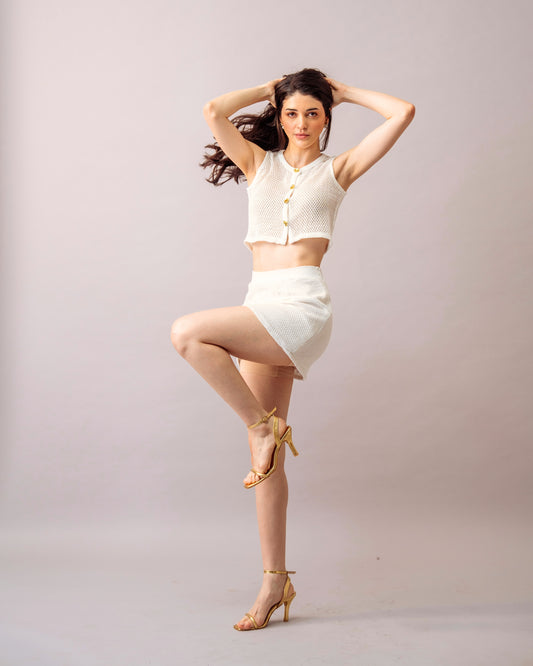 Soft Mesh Knit Top– White Crochet Knit with Lycra Tube Top for Women