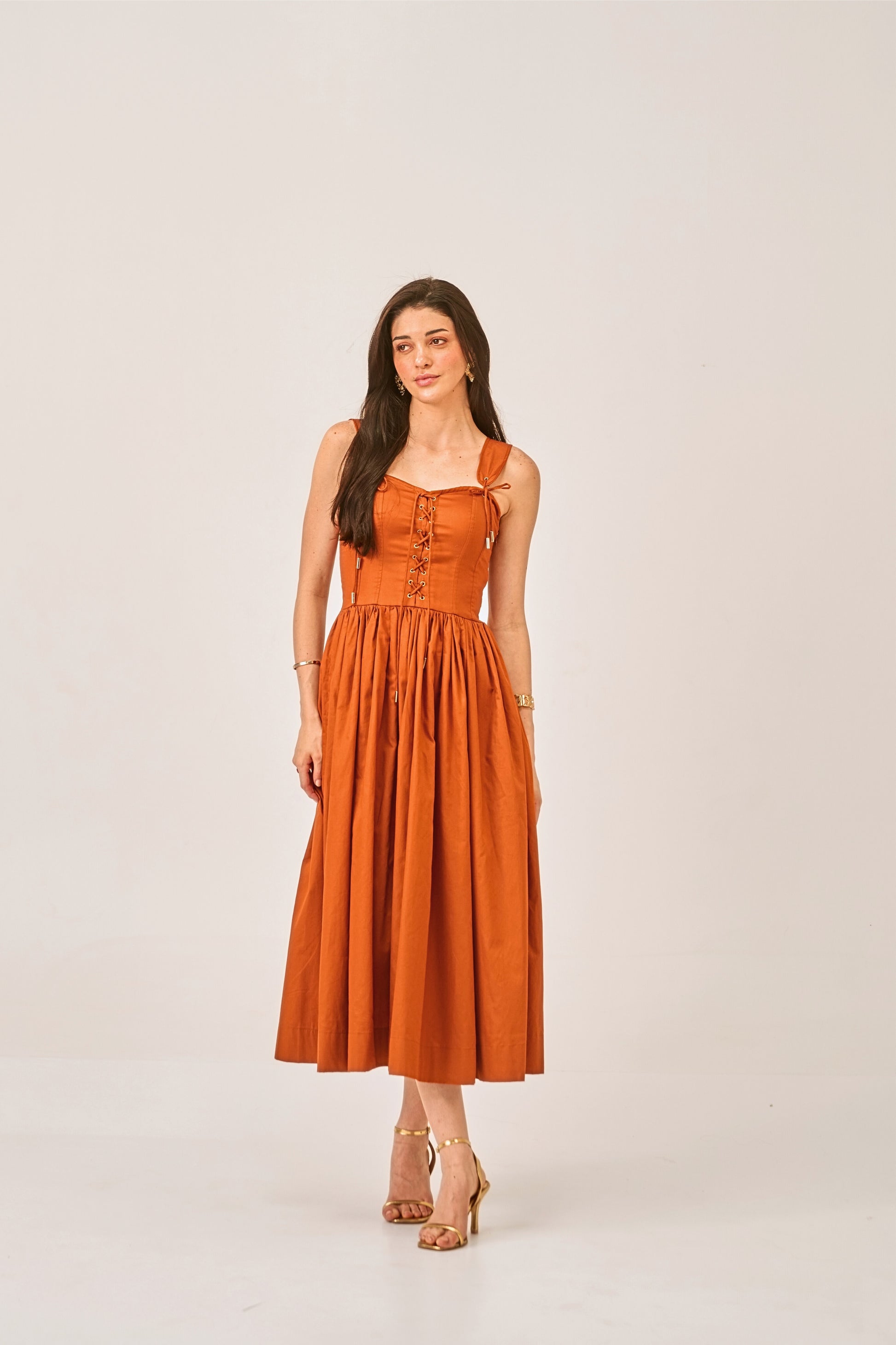 corset midi dress in honey Strapless Fairy Midi Dress with 3D Flowers Corset HAREM's Brides