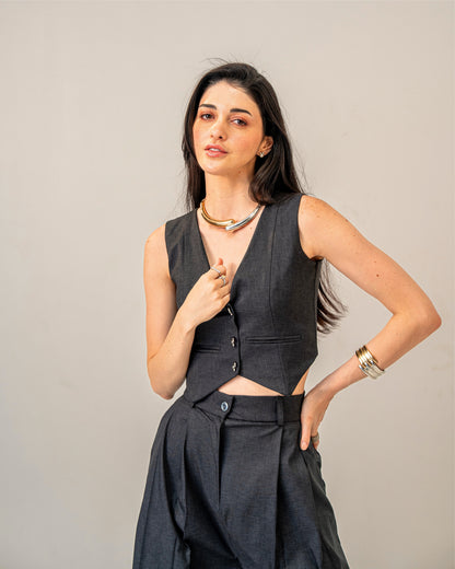 Charcoal Edit Grey Tailored Waistcoat for Women