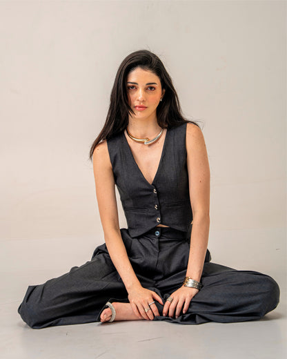 Charcoal Edit Grey Tailored Waistcoat for Women