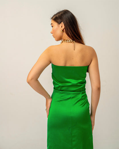 Emerald Hour Dress – Sculpted Emerald Green Satin Gown for Women