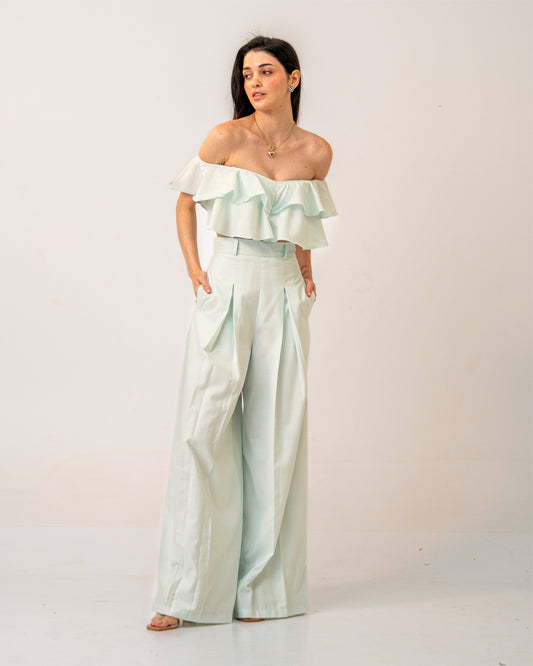Mint Mirage Trousers – High-waisted Pastel Mint Green Trousers for Women
