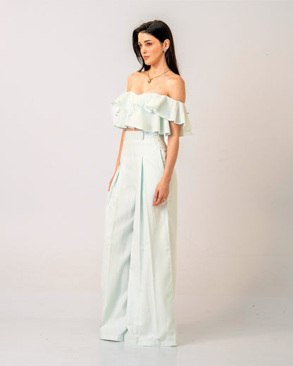 Mint Mirage Trousers – High-waisted Pastel Mint Green Trousers for Women