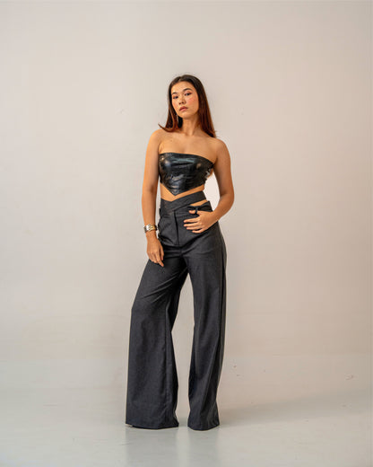 Black Fire Top – Faux Black Leather Bandeau Top for Women