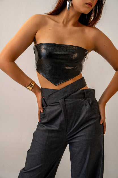 Black Fire Top – Faux Black Leather Bandeau Top for Women
