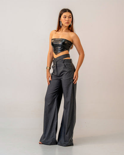 Black Fire Top – Faux Black Leather Bandeau Top for Women