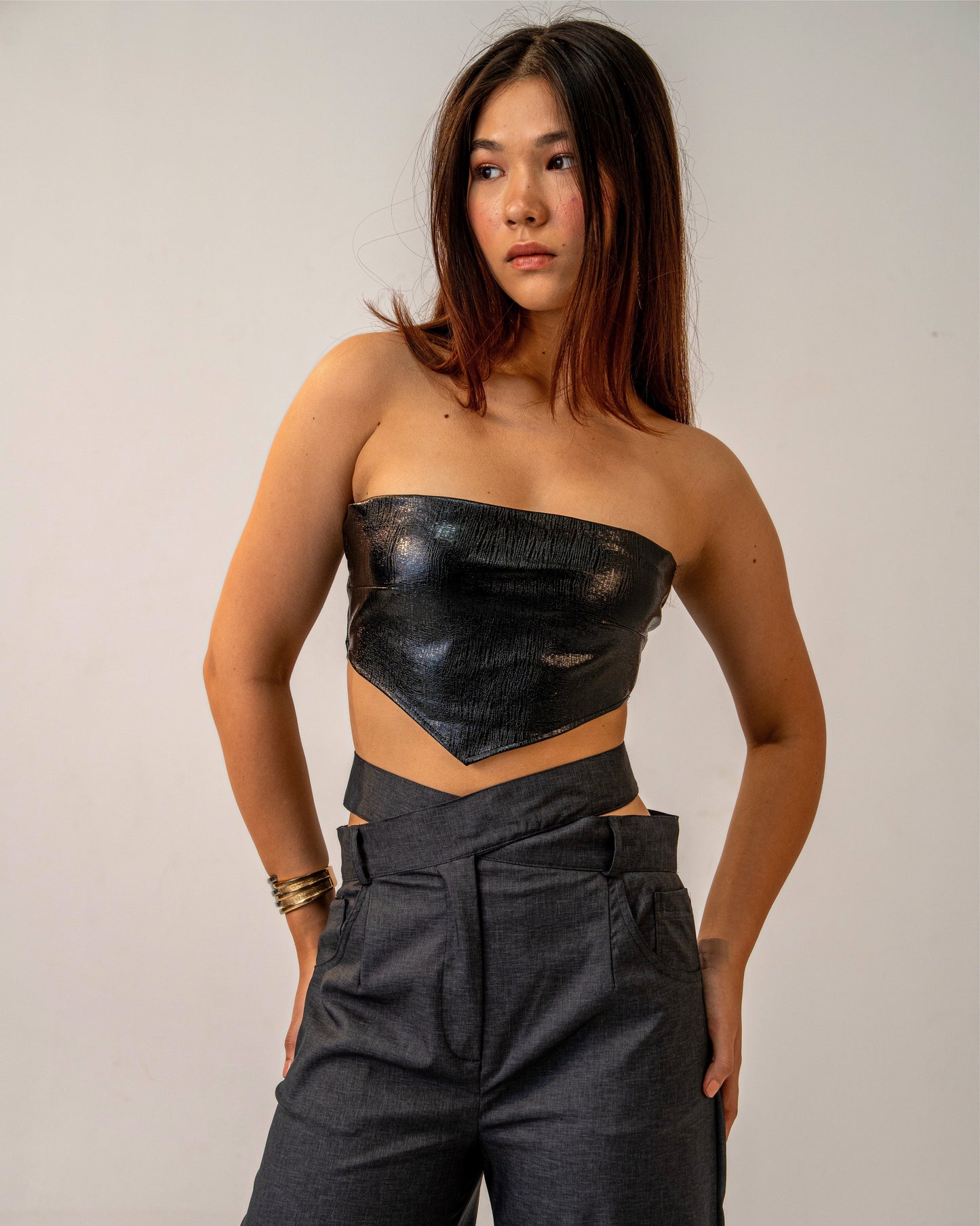 Black Fire Top – Faux Black Leather Bandeau Top for Women
