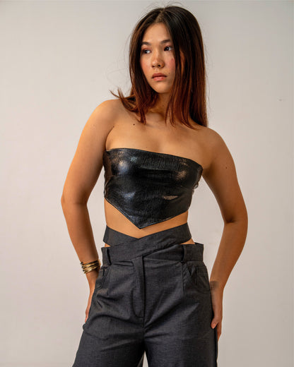 Black Fire Top – Faux Black Leather Bandeau Top for Women
