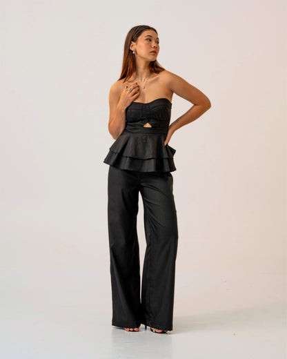 After Dark Set – Peplum Corset Style Top & Tailored Flat Front Trouser Co-ord Set