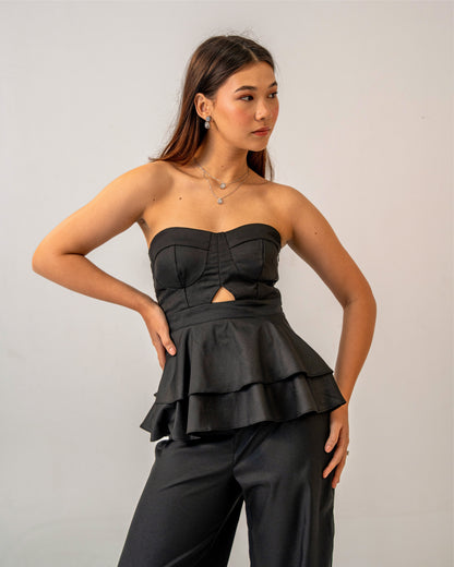 After Dark Set – Peplum Corset Style Top & Tailored Flat Front Trouser Co-ord Set