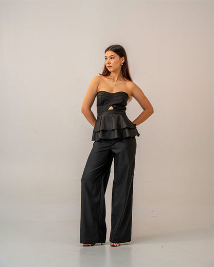 After Dark Set – Peplum Corset Style Top & Tailored Flat Front Trouser Co-ord Set
