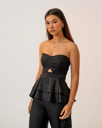After Dark Set – Peplum Corset Style Top & Tailored Flat Front Trouser Co-ord Set
