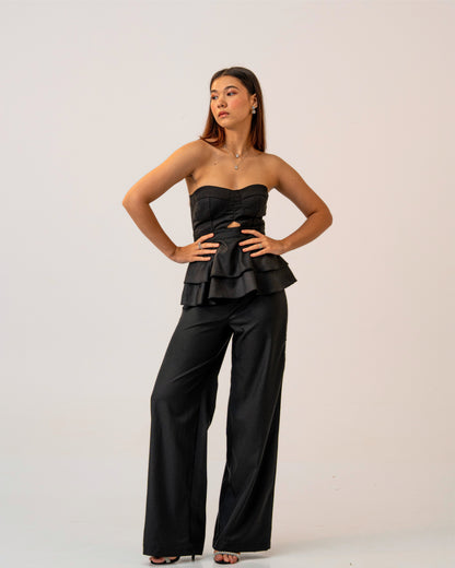 After Dark Set – Peplum Corset Style Top & Tailored Flat Front Trouser Co-ord Set